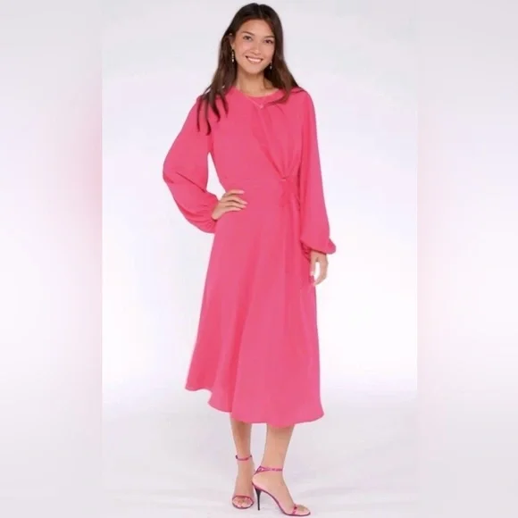 CAbi Delight Midi Dress in fuchsia pink, style #6578 Long Sleeve Dress - Picture 16 of 16